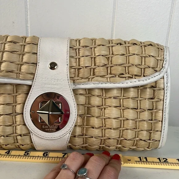 Kate Spade Rattan Clutch striped interior fabric lining - Picture 12 of 14